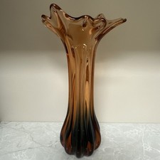 Vtg 1970  s 12  Orange and Blue Murano Style Stretch Glass Vase- Polished Bottom