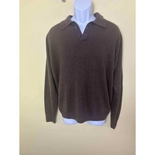 Jantzen Men's Brown Long Sleeve Button Collar Polo Shirt Size Large