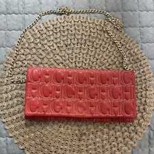 CH CAROLINA HERRERA CRIMSON MONOGRAM CLUTCH HANDBAG