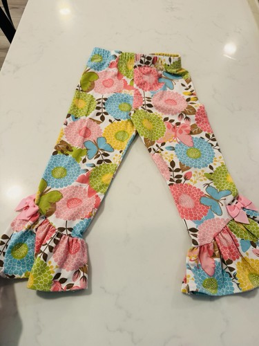 🌼 Rare Editions Girls 3T Ruffle Pants Bright Floral Butterfly Print –19” length