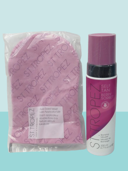 ST. TROPEZ SELF TAN BERRY SORBET KIT BRONZING MOUSSE 6.7 OZ & PINK MITT NWOB