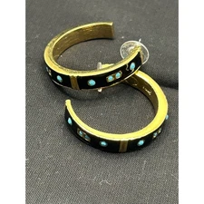 Vintage KJL Kenneth Jay Lane Black Turquoise Open Hoop Earrings Statement