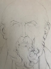 Beautiful Drawing Pencil Portrait Beard Man Bust to Identify Old Art Xixth 1850