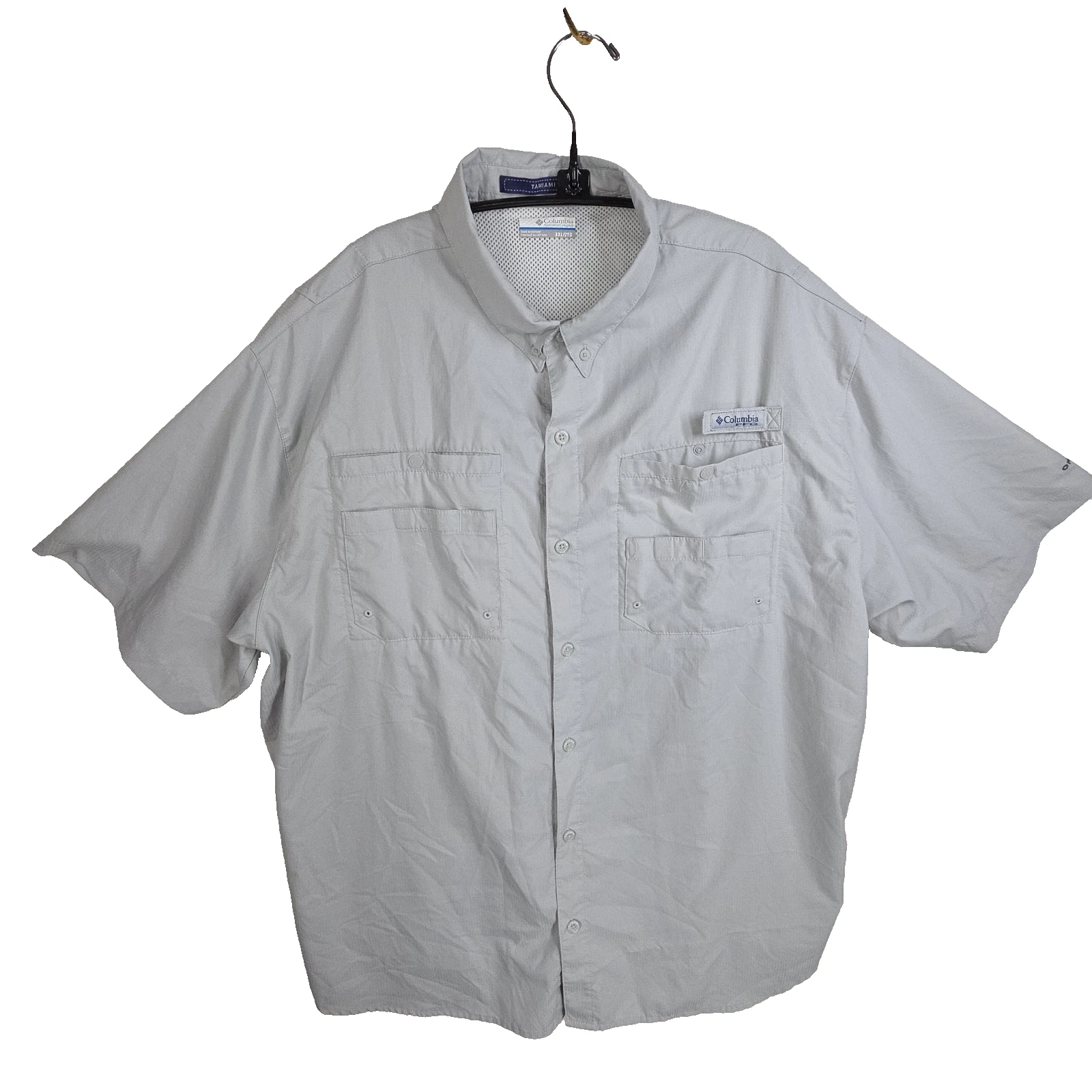 Columbia PFG Mens Vented Fishing Shirt Gray Short Sleeve Size 2XL Fish Fishing