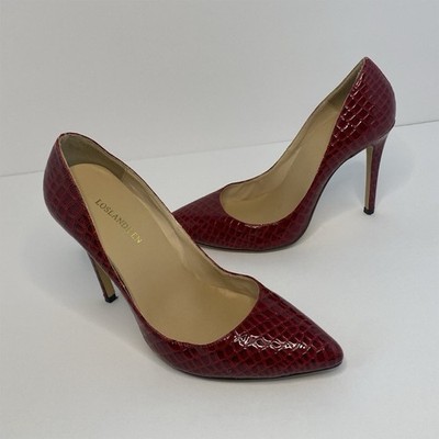 LOSLANDIFEN Red Crocodile Print Pointed Toe Stiletto Slip-On Pumps for Women
