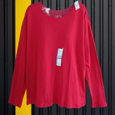 Time and Tru Women's Pima Cotton Crewneck CoreTee Long Sleeves Red Size XXL (20)