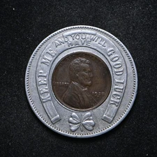 1928-D Encased Good Luck Cent Great Western Savings & Loan Assoc. Spokane Wa