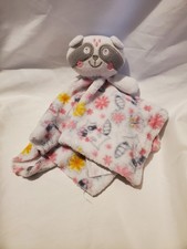 Le Bebe Favorite Racoon Lovey Baby Blanket Security Pink White Gray 11  Sq