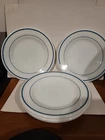 Set of 5 Pyrex by Corning Blue Band #703 Dinner Plates 9" Teal stripe Milk Glass