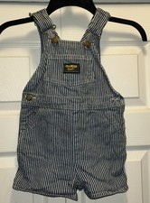 OshKosh B Gosh Vintage Blue White Striped Vestbak Shortalls Overalls 3T USA EUC