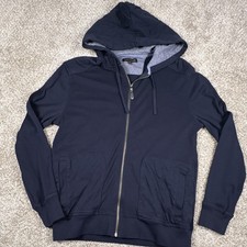 Banana Republic Knit Full Zip Hoodie Navy Blue Hooded Pockets Men's Size L