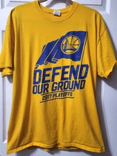 Golden State Warriors "Defend our Ground" 2017 Playoffs Yellow Blue Shirt XL
