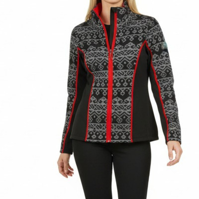 NEW Icelandic Designs Christie Full Zip Fair Isle Sweater Jacket Medium Gray Red