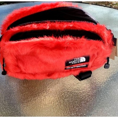 Supreme The North Face Red Faux Fur Waist Bag New Authentic | eBay