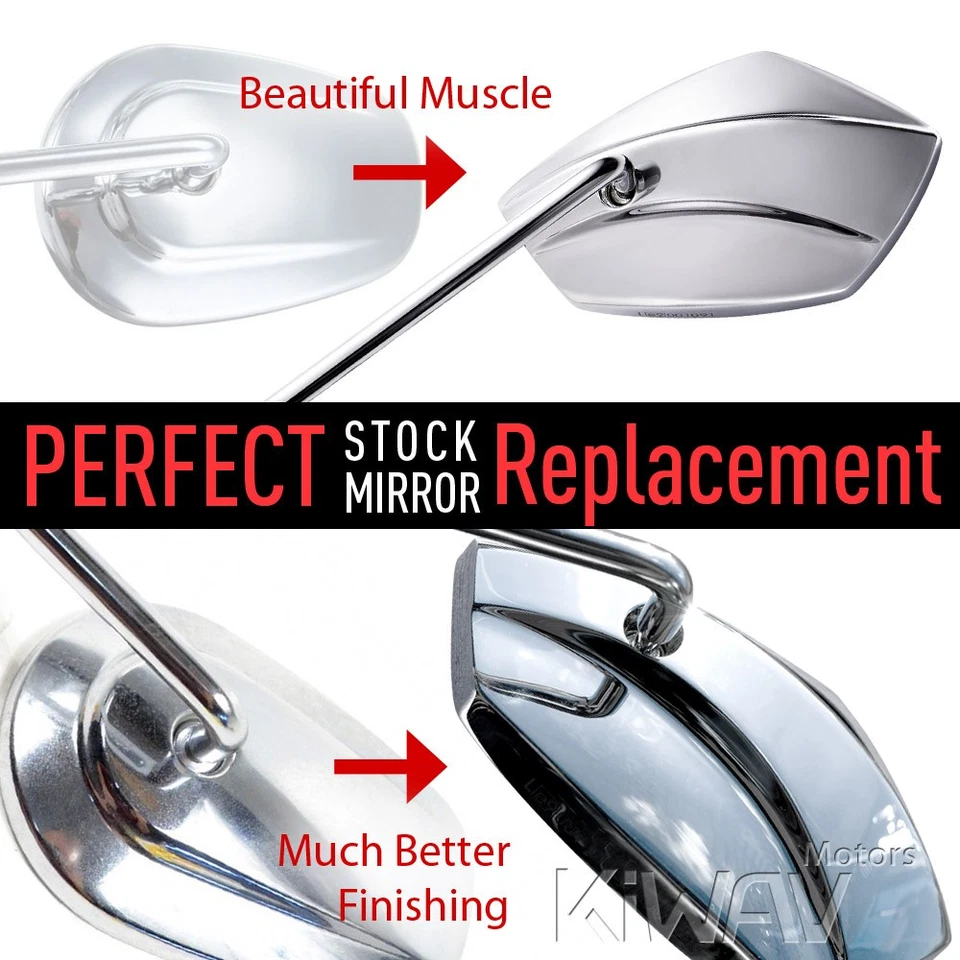 Espejos retrovisores PALM de vástago alto cromados CNC para Harley Electra Glide Classic FLHTC Foto 3 de 4