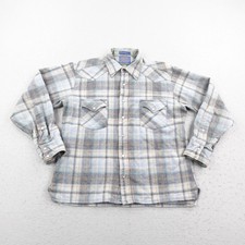 Vintage Pendleton Shirt Large Gray Plaid Wool High Grade Western Pearl Snap 70s