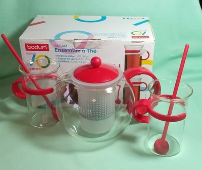 Bodum Assam TEA INFUSER TEAPOT SET Tea Press BRIGHT RED In Box