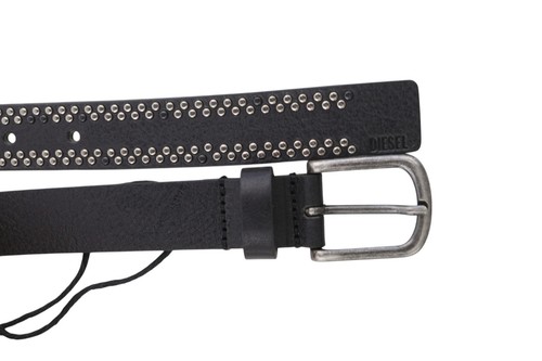 DIESEL B-Inary Men Belt 95 CM Black Leather Silver Tone Details Buckle RRP€200 - Picture 4 of 8