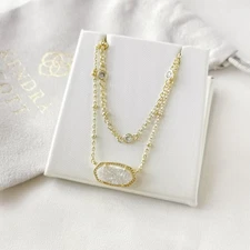 New Kendra Scott Elisa White Drusy Gold Multi Strand Necklace w/Dust Bag