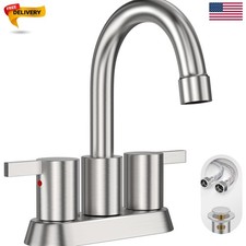 Brushed Nickel 4 Inch 2 Handle Centerset Lead-Free Bathroom Sink Faucet, with...
