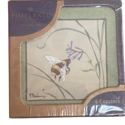 NIB Pimpernel Coasters ''Natures Song'' Bees Cork Backed Factory Sealed