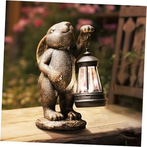 Garden Statues Outside Bunny Decor Solar Rabbit Derations Outdoor Statue Yard