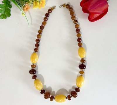Vintage Honey Butterscotch Amber Art Deco Resin Bead Necklace-Chic Boho Fashion