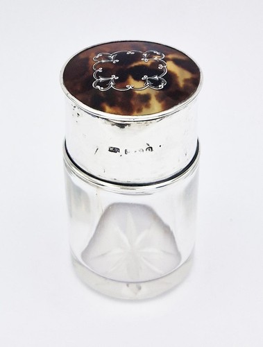 ANTICO BARATTOLO DA TOELETTA IN ARGENTO STERLING E PIQUÉ Birmingham 1913 a/f - Foto 1 di 8