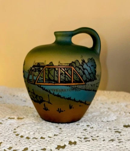 WELLER POTTERY Arts Crafts DICKENS WARE Mt Vernon Ohio Bridge Co ADVERTISING JUG
