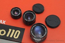 Pentax Auto 110 Lens Kit w/ 18mm f2.8, 24mm f2.8, 50mm f2.8 Prime Lens EXC