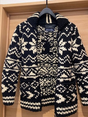 AKM KANATA Cowichan Knit Cardigan M Geometric Zip Hoodie Black