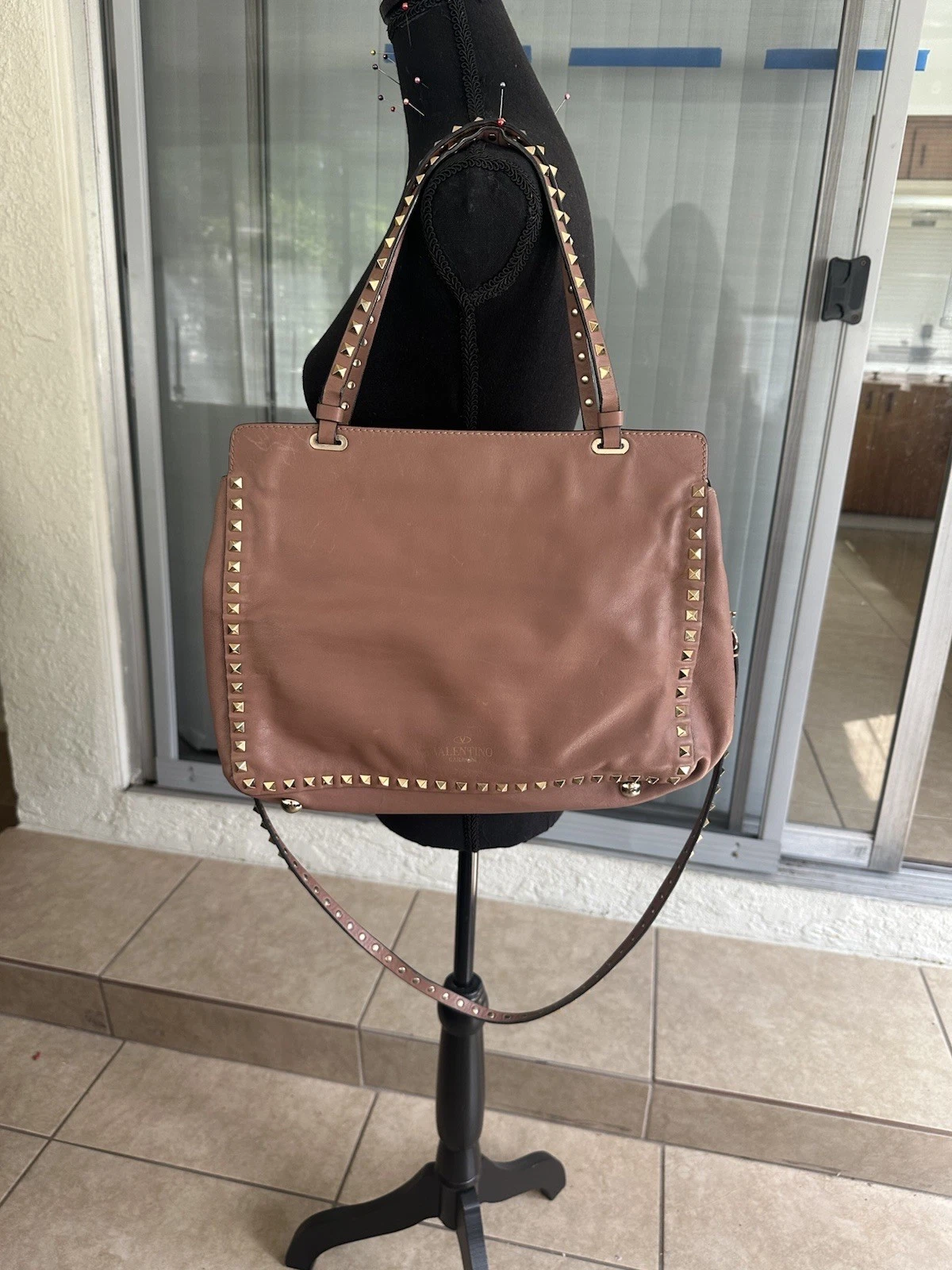 Valentino — Valentino Garavani Rockstud Leather Tote Bag Brown  w/ Strap + Dust Bag