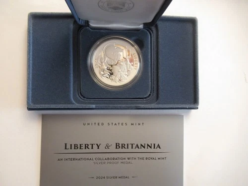 2024 US Mint Liberty & Britannia Proof Silver Medal, (1 oz .999) US Mint Pkg/COA