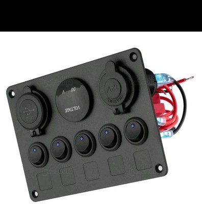 5 Gang Blue LED Waterproof Rocker Switch Panel Breaker  Car Marine Boat RV 12V
