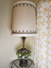 Mid Century Modern Hollywood Regency Green Glass Table Lamps