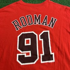 Chicago Bulls Dennis Rodman Majestic Hardwood Classics Red T-Shirt Mens Size L