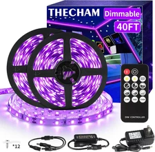 40ft Black Light Strip with Remote, 720 LED Lamp Beads, 12V Flexible Lights for