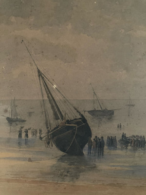 Sehr Schön Gemälde XIX Gouache Pfirsich Meer Marine Ozean Art Unterzeichnet A