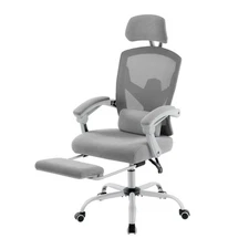 Retractable Footrest Ergonomic Office Chair with Lumbar Support Pillow Armrests