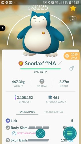 Snorlax ( Level 40 ) ( Two Charged Moves ) Pokemon Tr@de Go