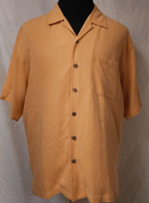 Eagles Dry Goods Co Signature Series Mens Large Orange Short Sleeve Silk Shirt