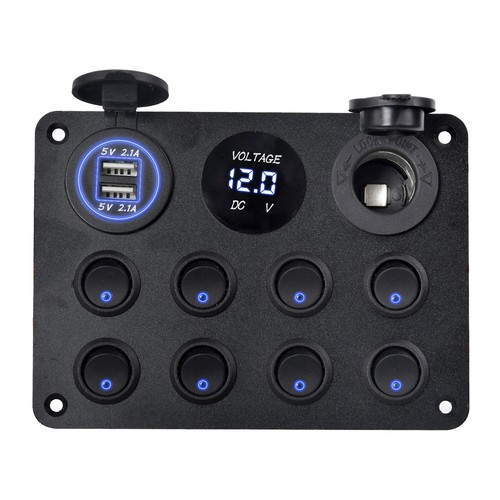 8 Gang 12V 24V Inline Fuse Box LED Switch Panel Dual USB Car Boat Truck Camper - Picture 12 of 14