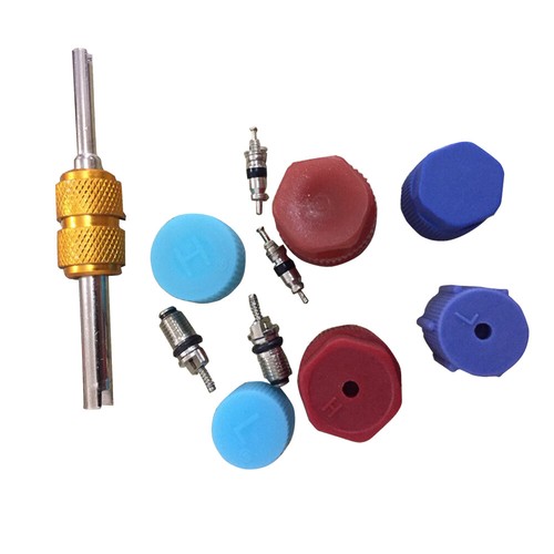 1set Car Air Conditioning Valve Core A/C System Caps Kits W/ Remover Tool R134a - Picture 6 of 12