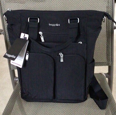 NWT Baggallini All Set 3 in 1 Tote Backpack with RFID Black MSRP $130