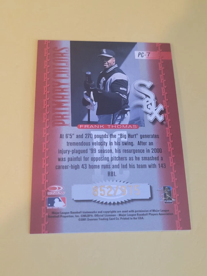 FRANK THOMAS - 2001 DONRUSS ELITE - PRIMARY COLORS RED INSERT CARD /975 - Image 2 of 2