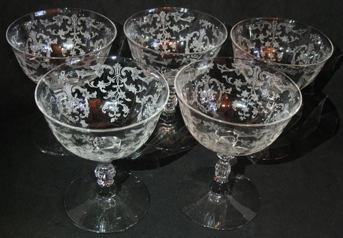 Lot of 5 Vtg Elegant Depression Glass Fostoria Navarre Low Sherbets Circa1936-82