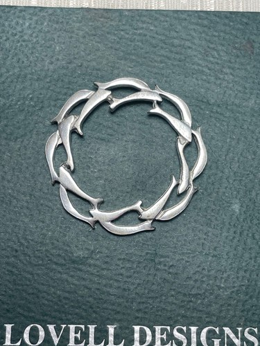 Lovell Designs pewter dolphin leaping fish circle pin