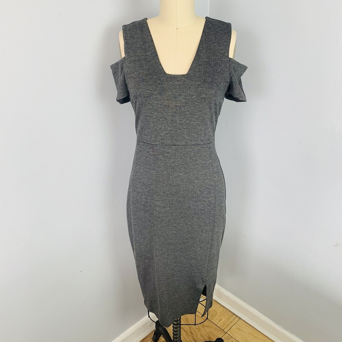 grey cold shoulder dress Anala Cold Shoulder Mini Dress in Flint Gray