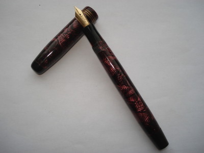 C1950S VINTAGE PARKER FERNSEHER BURGUND & SCHWARZ VENENTYP MUSTER FÜLLSTIFT