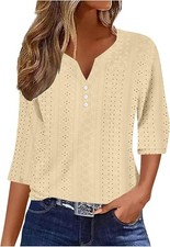 Womens Summer Blouse Tops 3/4 Sleeve V Neck Loose T-Shirt Ladies Casual Tee SIZE